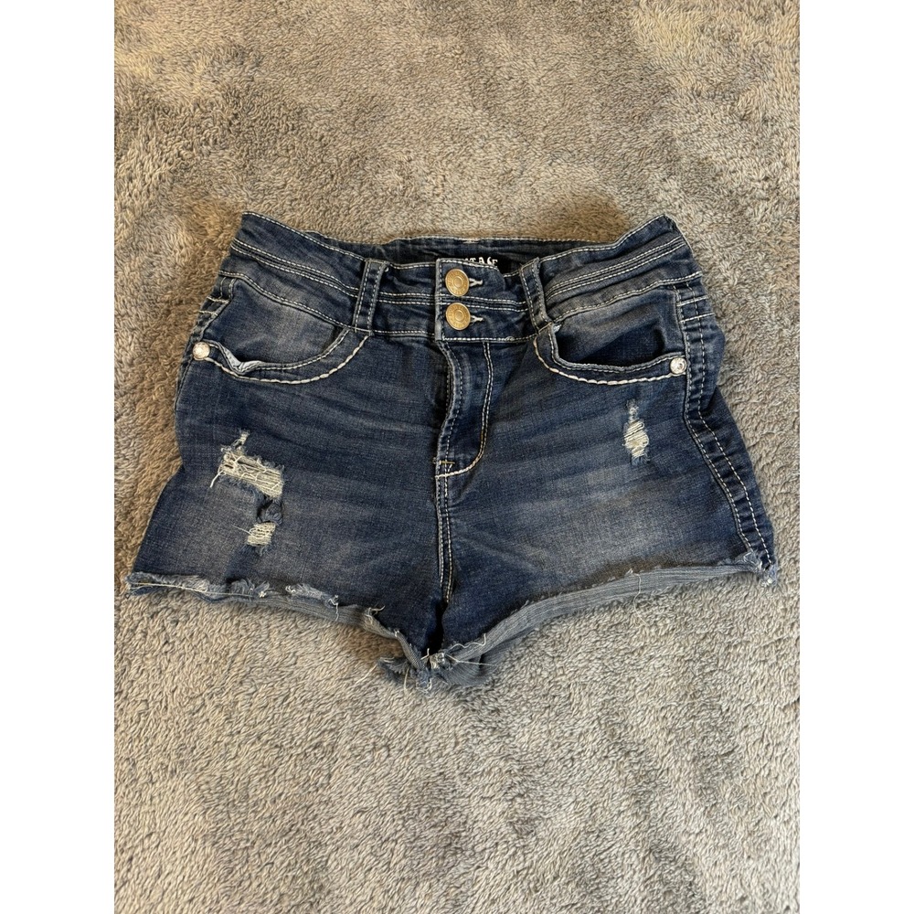 Almost Famous Vintage Distressed Denim Shorts Dark Wash Size 5 Cut Off Y2K